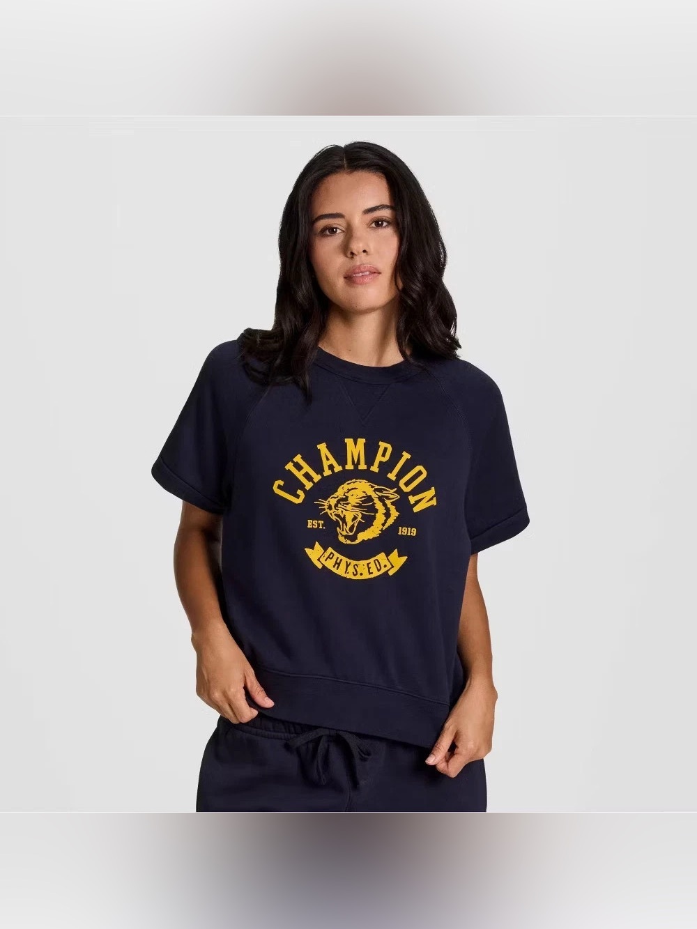 Champion Navy Short Sleeve Sweatshirt with Yellow Logo 2X